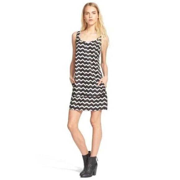 NWT Rag & Bone Allie Chevron Print Silk Charmeuse Dress, Black/Burgundy/Ivory  2 - Picture 1 of 9